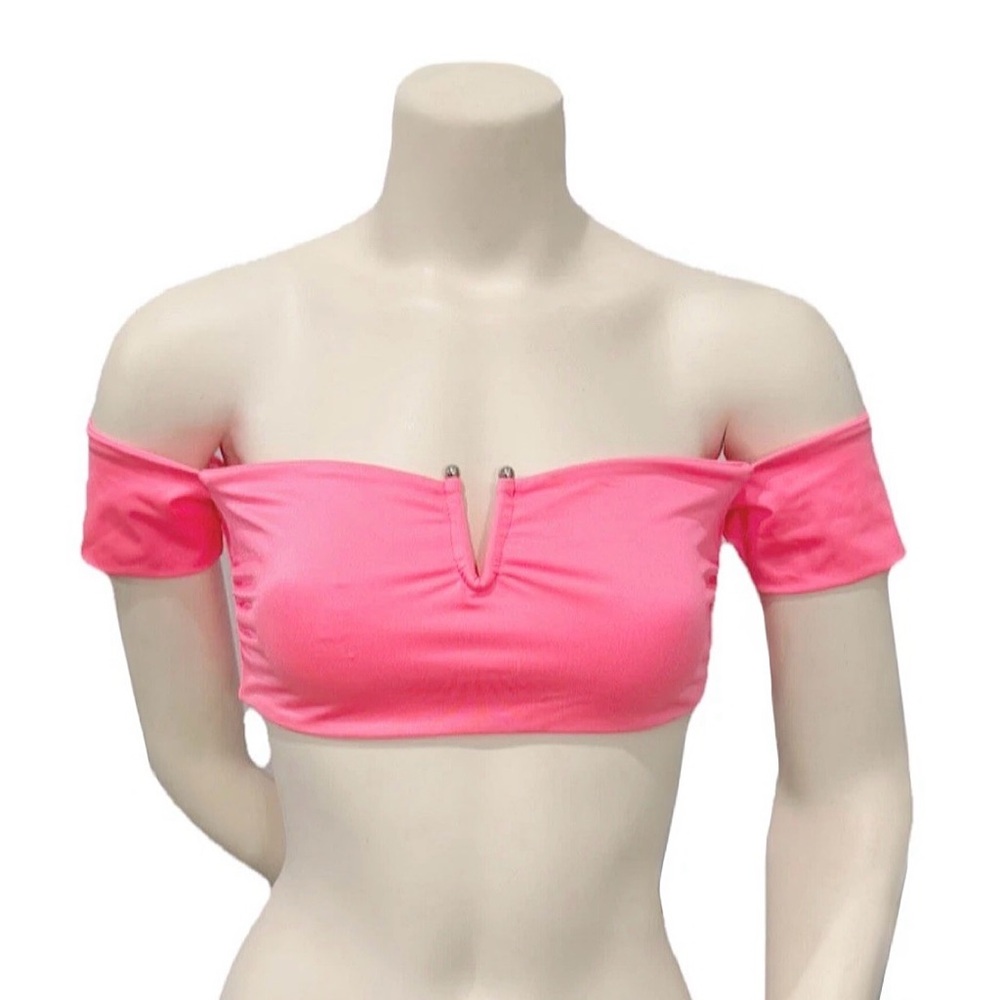 VYB Swim Neon Pink Off Shoulder Bandeau Bikini Top NWT Size M
